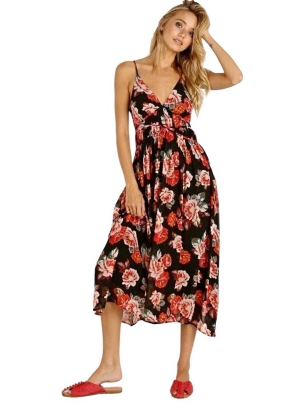 Astr The Label Marisa Floral Spaghetti-Strap Floral Print Midi Dress Sz M